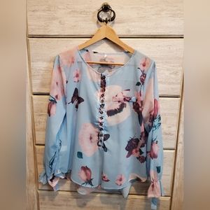 Women Butterfly Long Sleeve pastel sheer Top